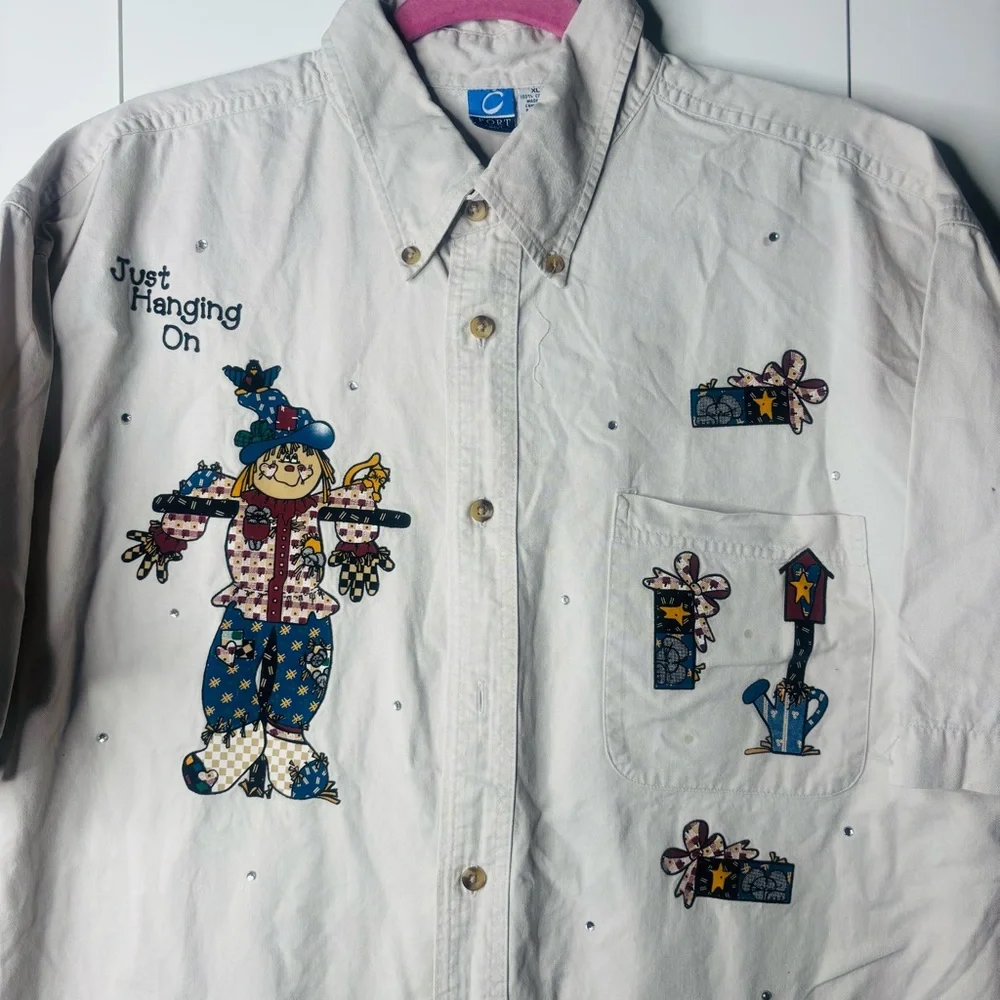 Port and Company Cream Casual Button Down Shirt - Picture 2 of 5